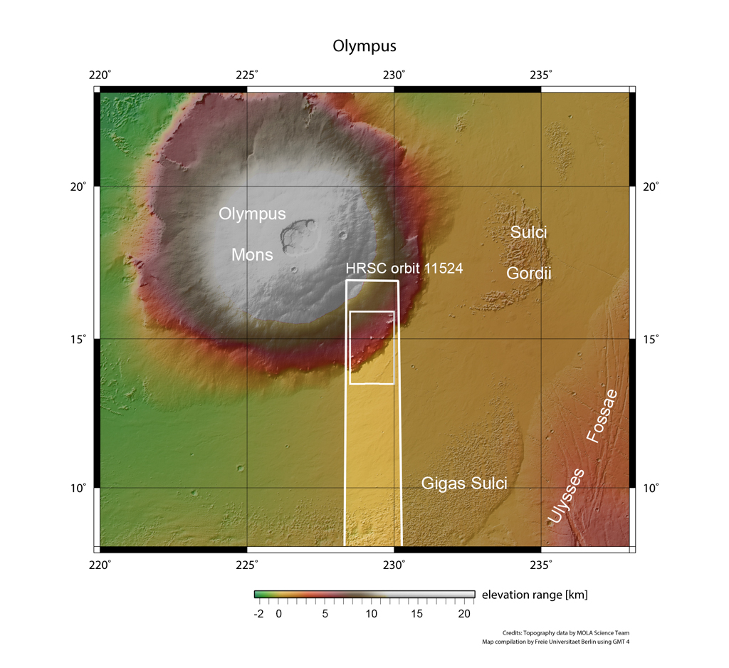 Ólympusfjall, Olympus Mons, eldfjall, Mars