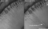 eðjuskriða, gígur á Mars, fljótandi vatn