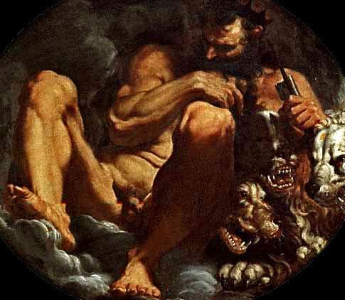 Plútó (1592) eftir Agostino Carracci með Kerberos við hlið sér. Mynd: Wikimedia Commons